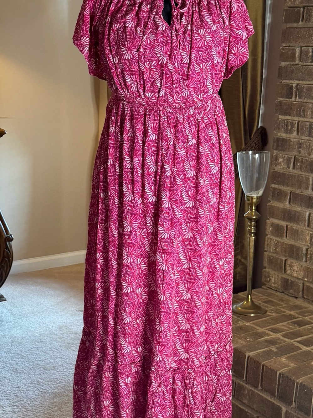 Terra & Sky Pink Floral Maxi Dress 1X Romantic Cottagecore